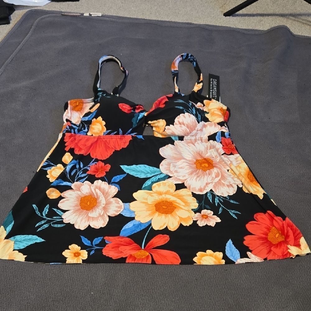 Black and Orange Bustier Swim Camisole